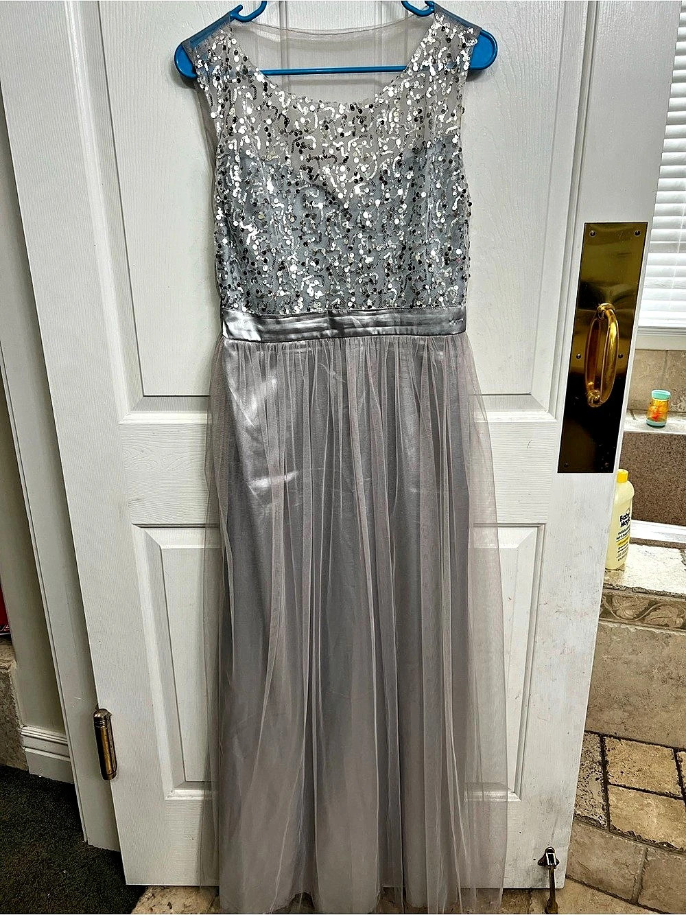 Sequin Maxi Dress in Silver Size Small Like New
